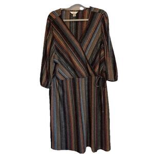 CJ Banks Dress Sz 2X Faux Wrap Dress Striped Midi Knit